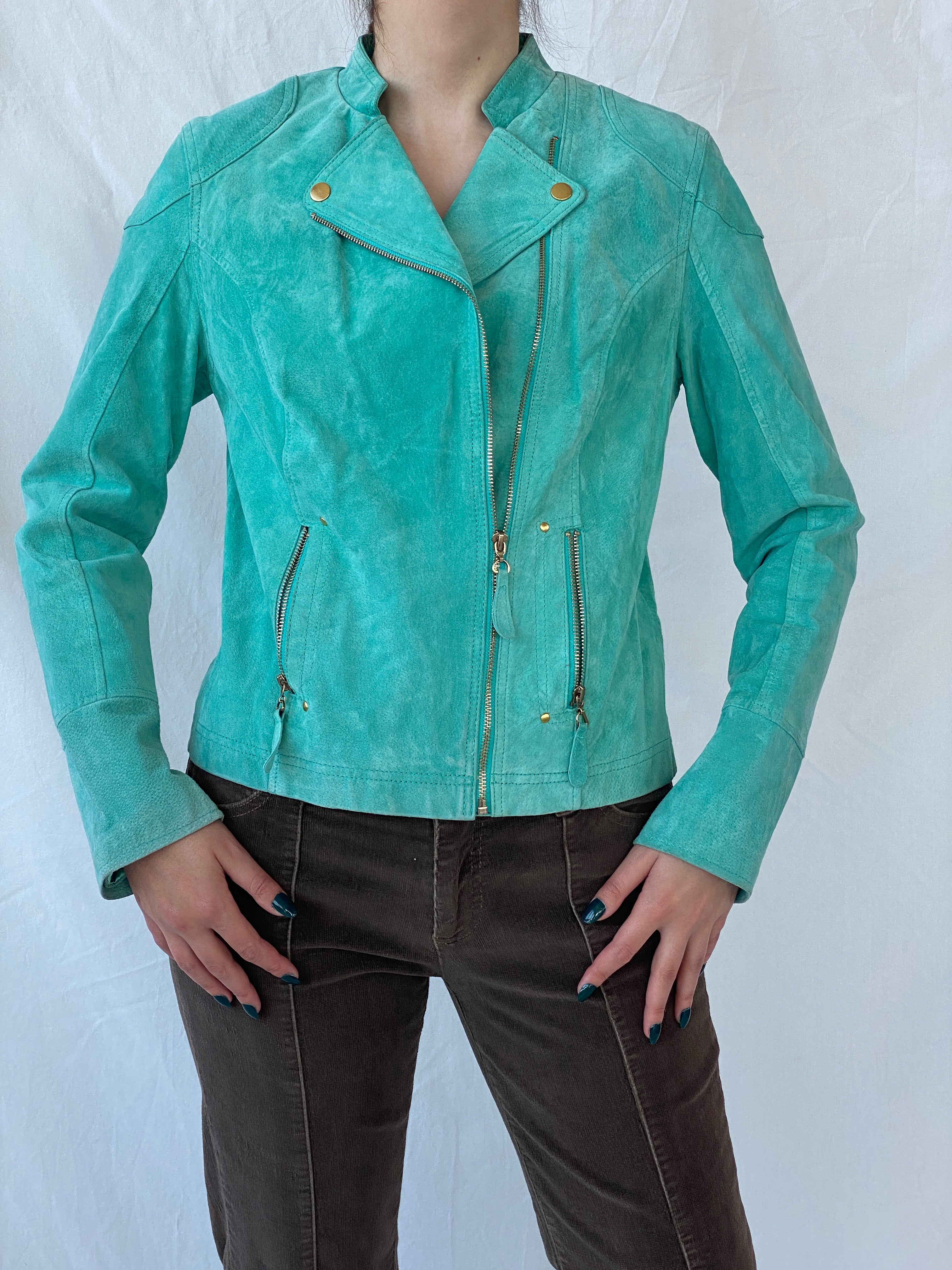 Beautiful RINO & PELLE Biker Style Women’s Blue Genuine Suede Jacket - L
