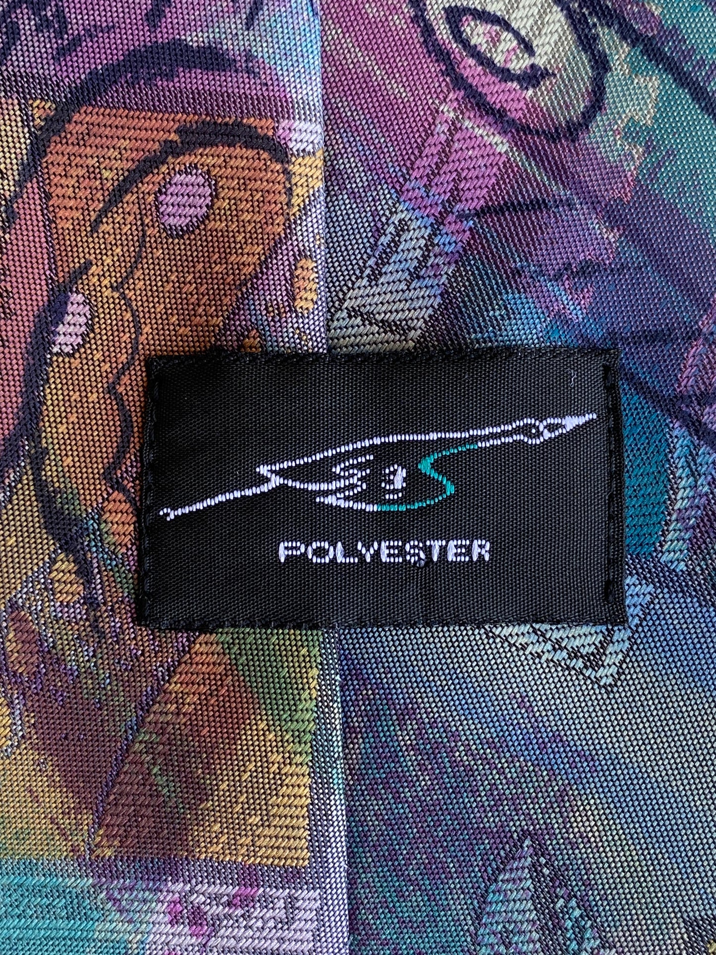 Vintage 1990s Purple Teal Abstract Floral Polyester Wide Necktie