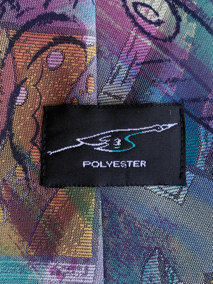 Vintage 1990s Purple Teal Abstract Floral Polyester Wide Necktie