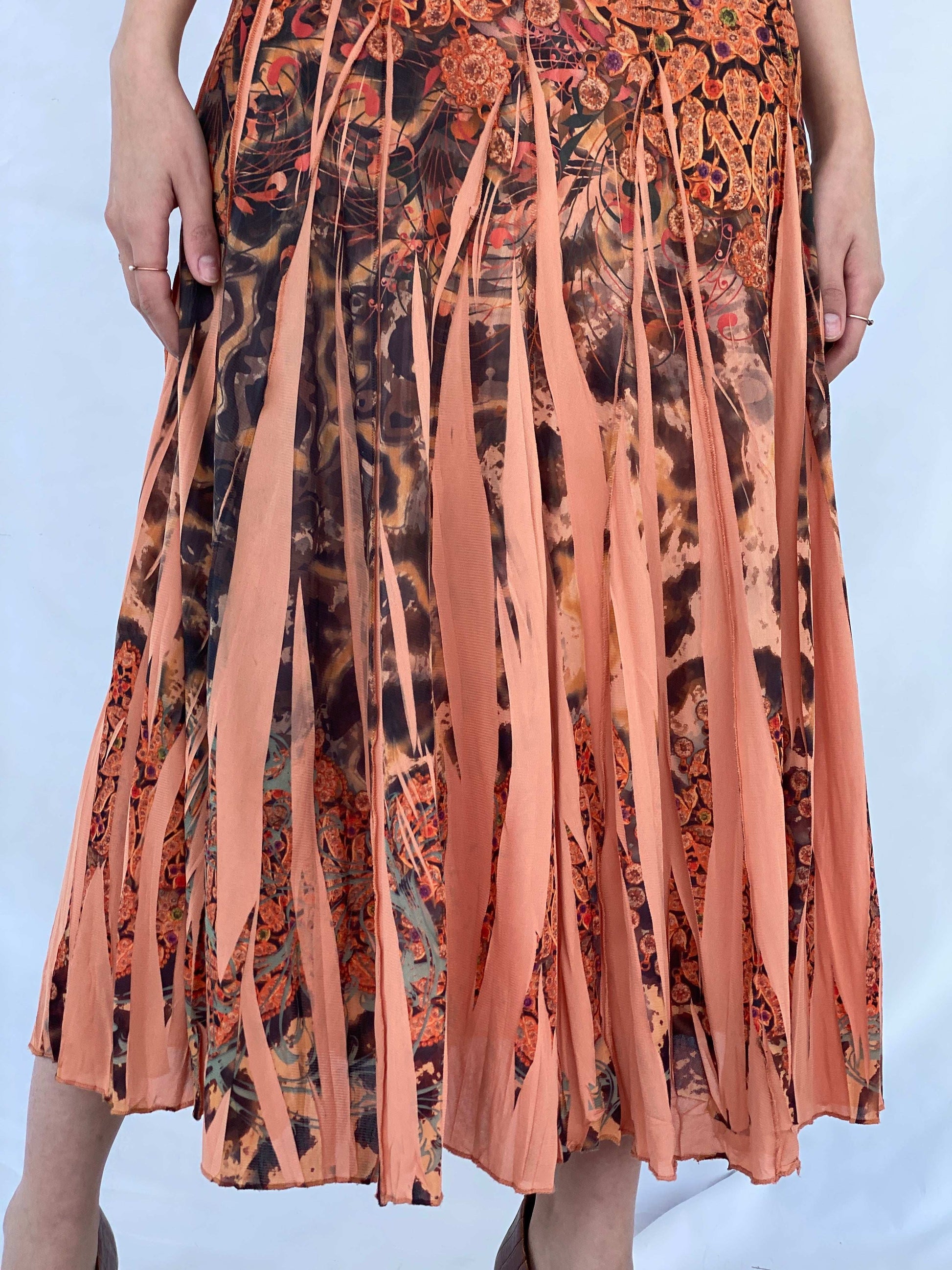 Gorgeous Vintage Orange Boho Print Midi Skirt - Balagan Vintage Midi Skirt 00s, 90s, midi skirt, Mira, NEW IN