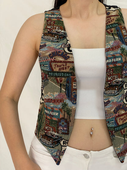 Vintage 90s Sani Designs Original Route 66 Tapestry Scenic Vest – S