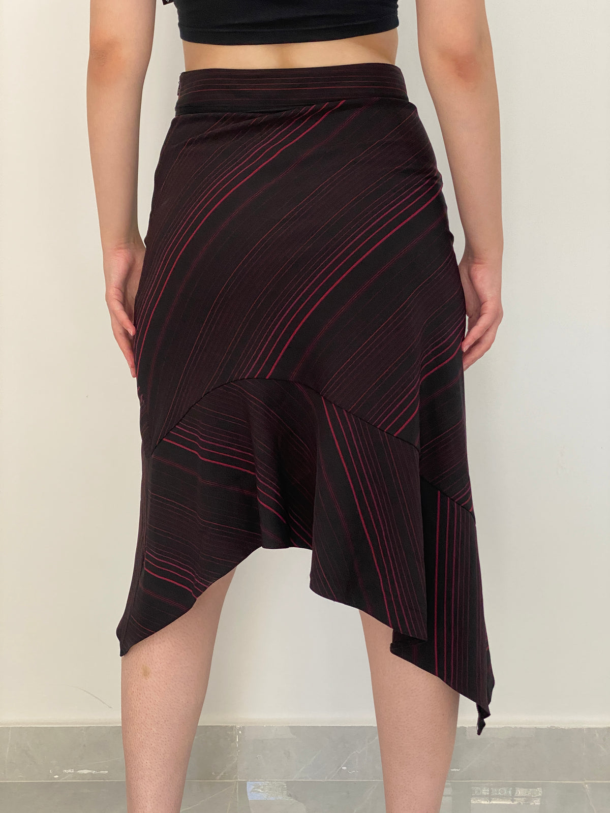 Vintage Xanaka Burgundy Striped Asymmetric Office Core Skirt – M