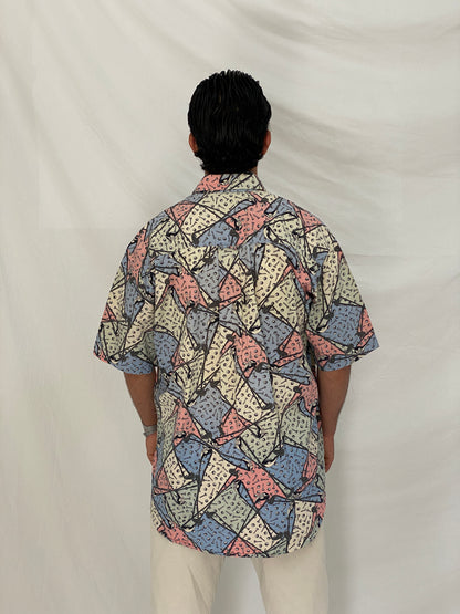Vintage B.D. Baggies Pastel Golf Print Button Up Shirt Multicolor Abstract Sports Shirt - L
