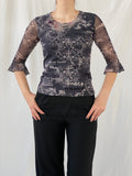 Vintage 90s Pure & Simple Black Graphic 3/4 Sleeve Mesh Top - S