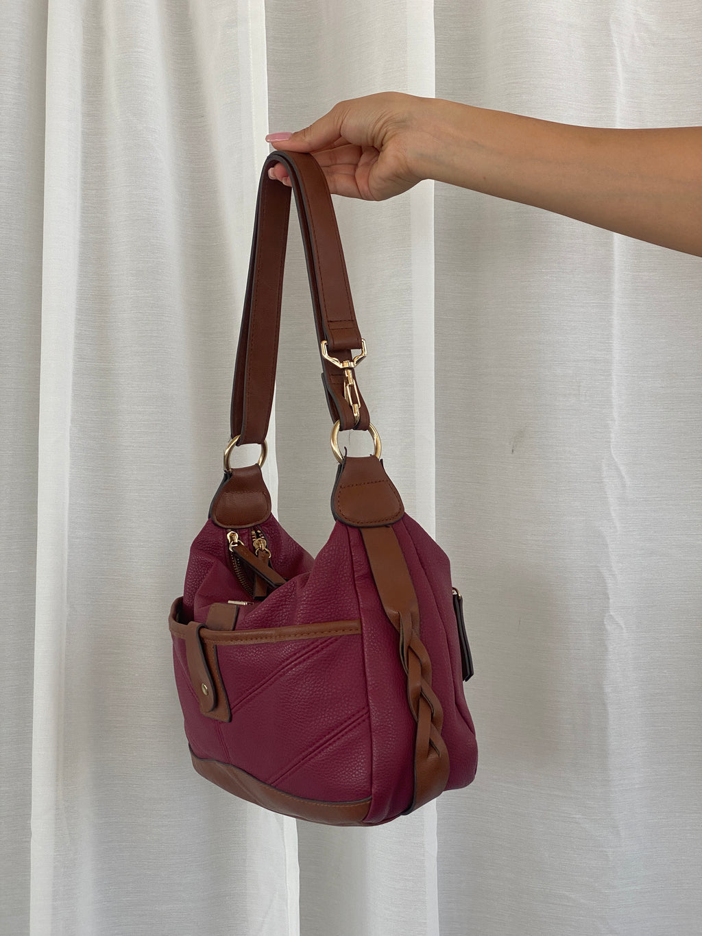 حقيبة كتف روزيتي الجميلة باللونين الأرجواني والبني للاستخدام اليومي