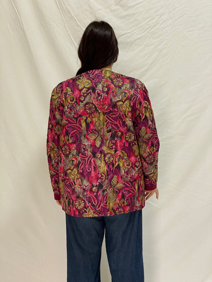 Vintage Quilted Floral Jacket Burgundy & Pink Paisley Button-Up Jacket - XL