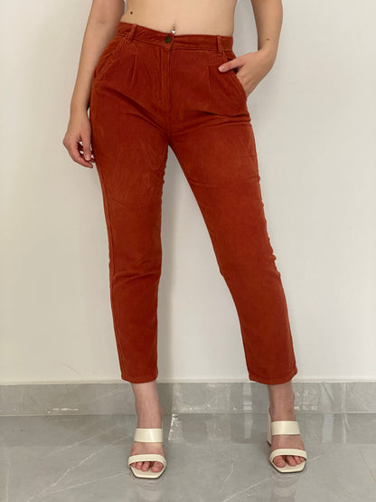 Vintage 90s Too Bizzy Rust Orange Corduroy High-Waisted Tapered Pants – 38EUR