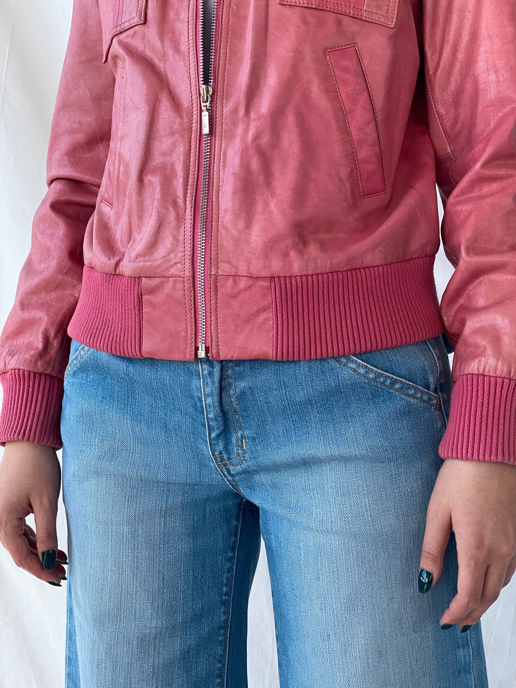 Vintage Mellachia Pink Women’s Genuine Leather Biker Style Bomber Jacket - M