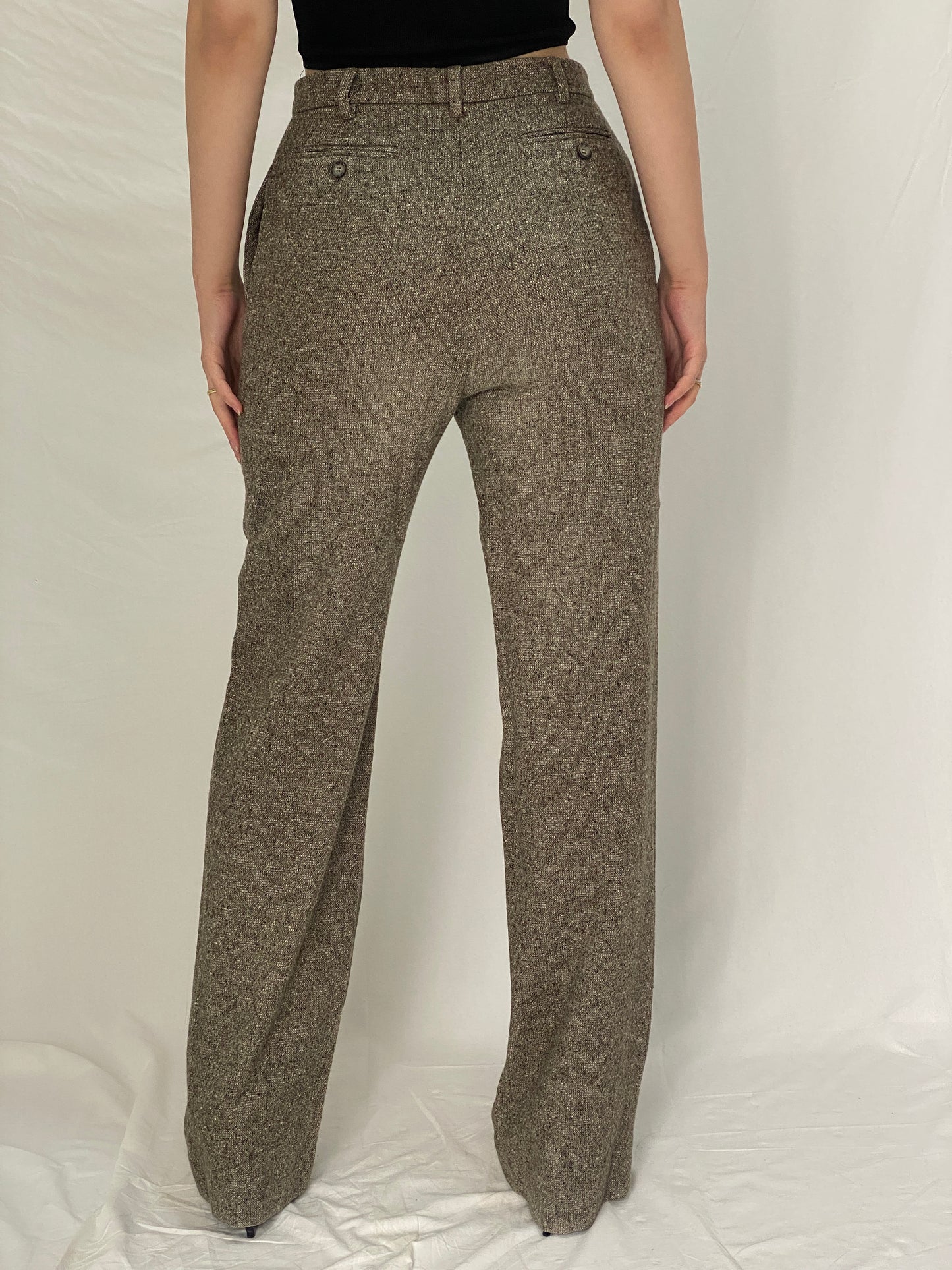 Vintage Max Mara Brown Wool Silk Tailored Trousers High Waist Winter Office Pants - M