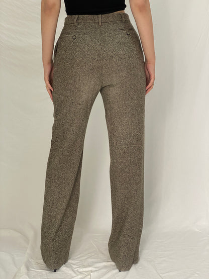 Vintage Max Mara Brown Wool Silk Tailored Trousers High Waist Winter Office Pants - M