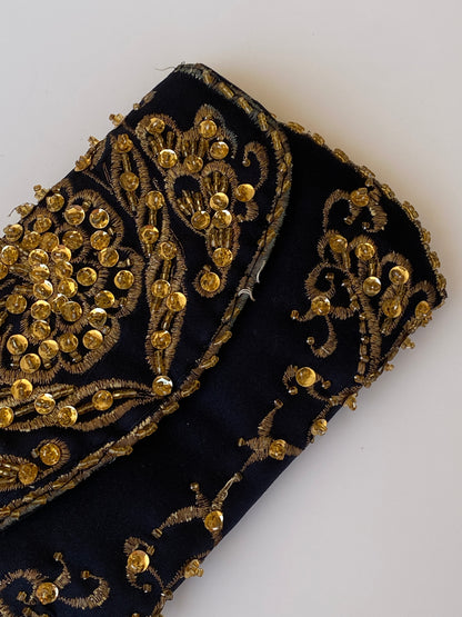 Vintage Black & Gold Beaded Embroidered Evening Mini Clutch Bag