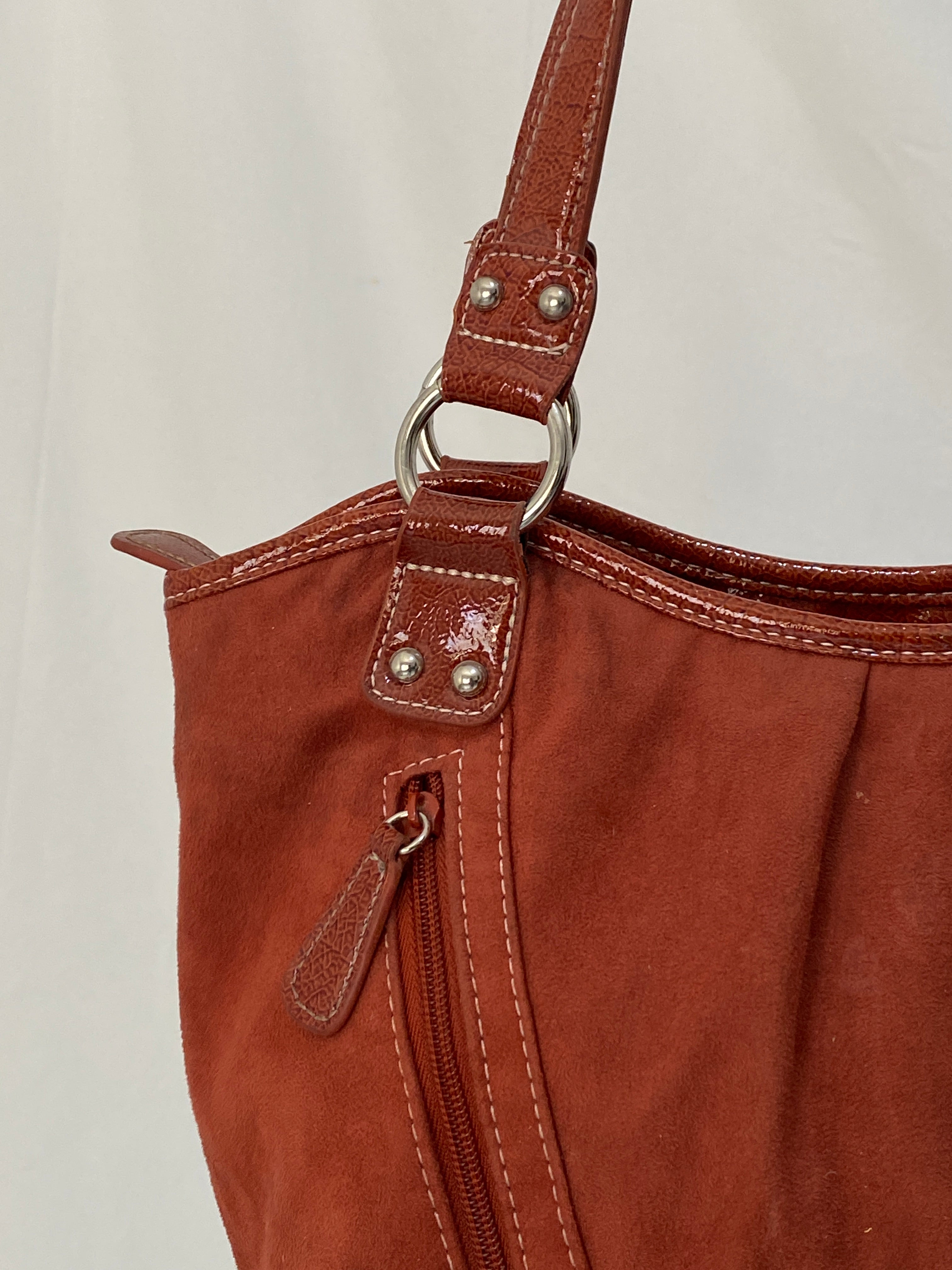 Vintage Alfred Dunner Faux Suede Shoulder Bag Tote with Double Ring Handles