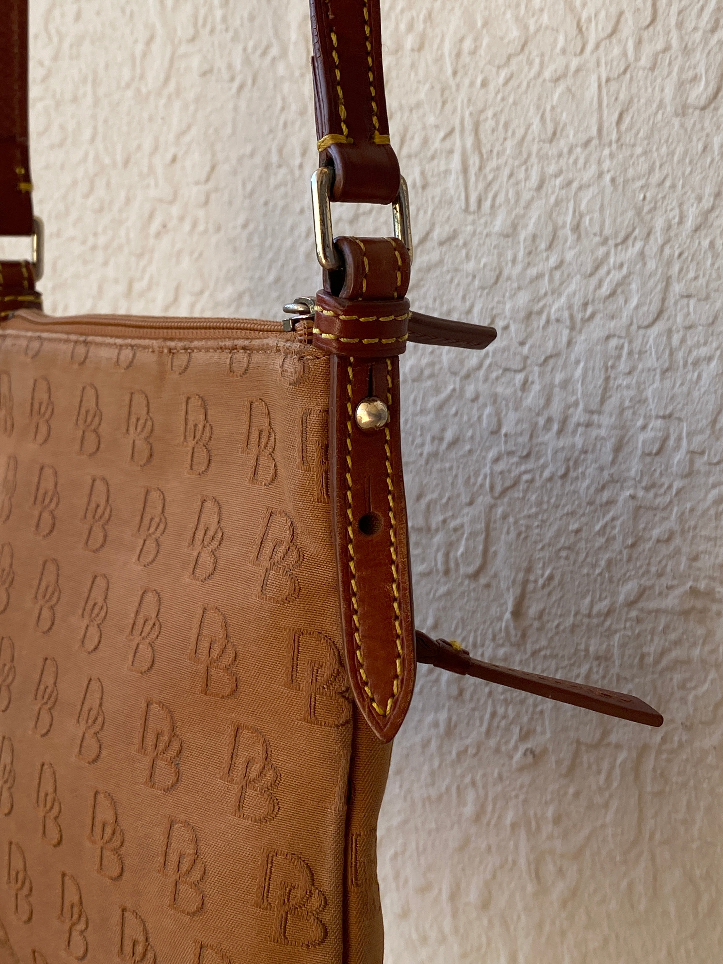Dooney & Bourke Brown Logo Monogram Crossbody Bag with Leather Trim