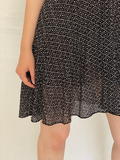 Vintage Y2K Exmoor Black & White Micro Print Empire Waist Fit & Flare Dress - M