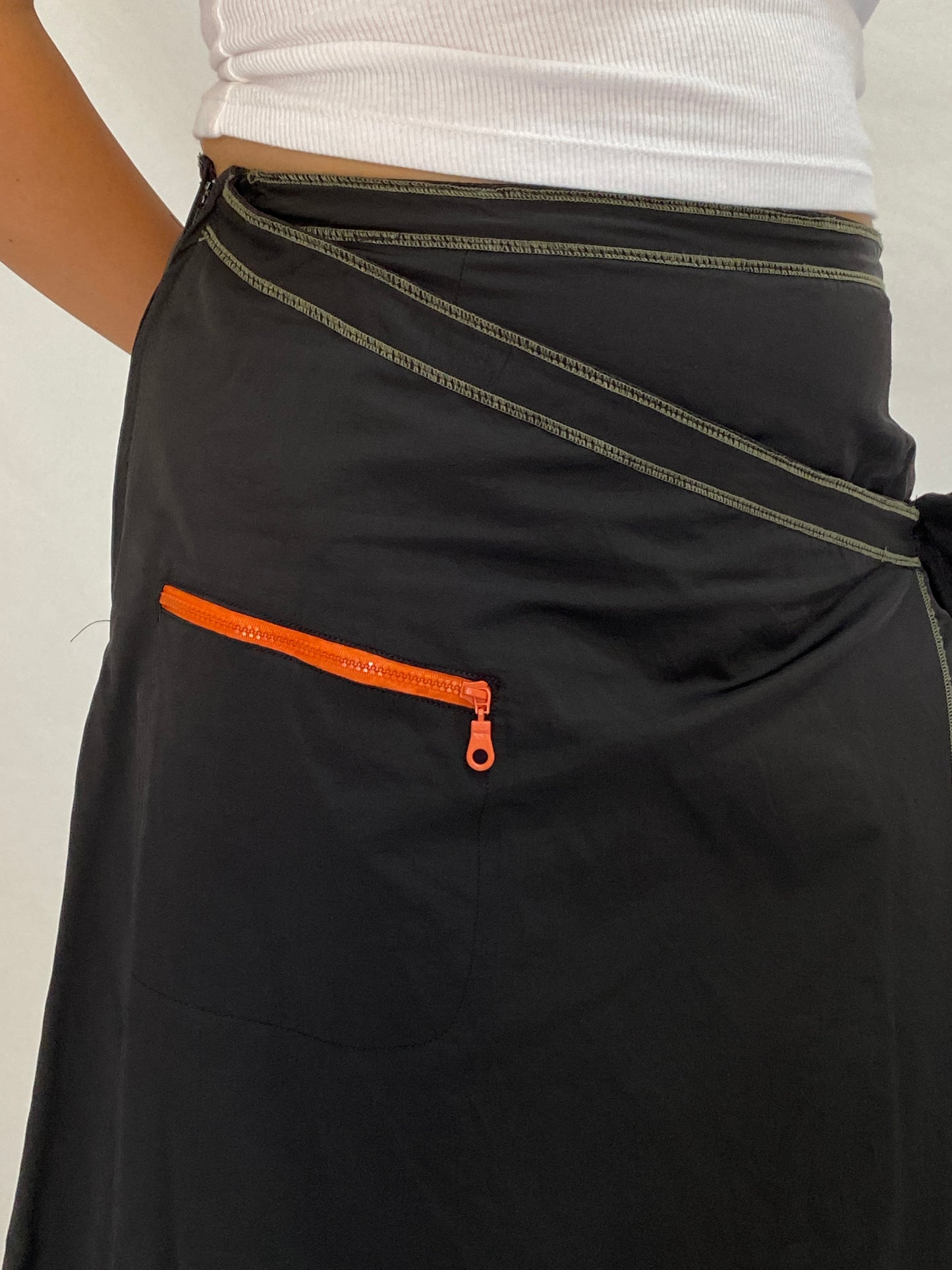 Vintage Y2K TLTN Tolentino Black Utility Wrap Midi Skirt Cotton - XL
