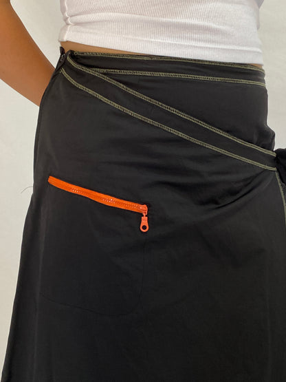 Vintage Y2K TLTN Tolentino Black Utility Wrap Midi Skirt Cotton - XL