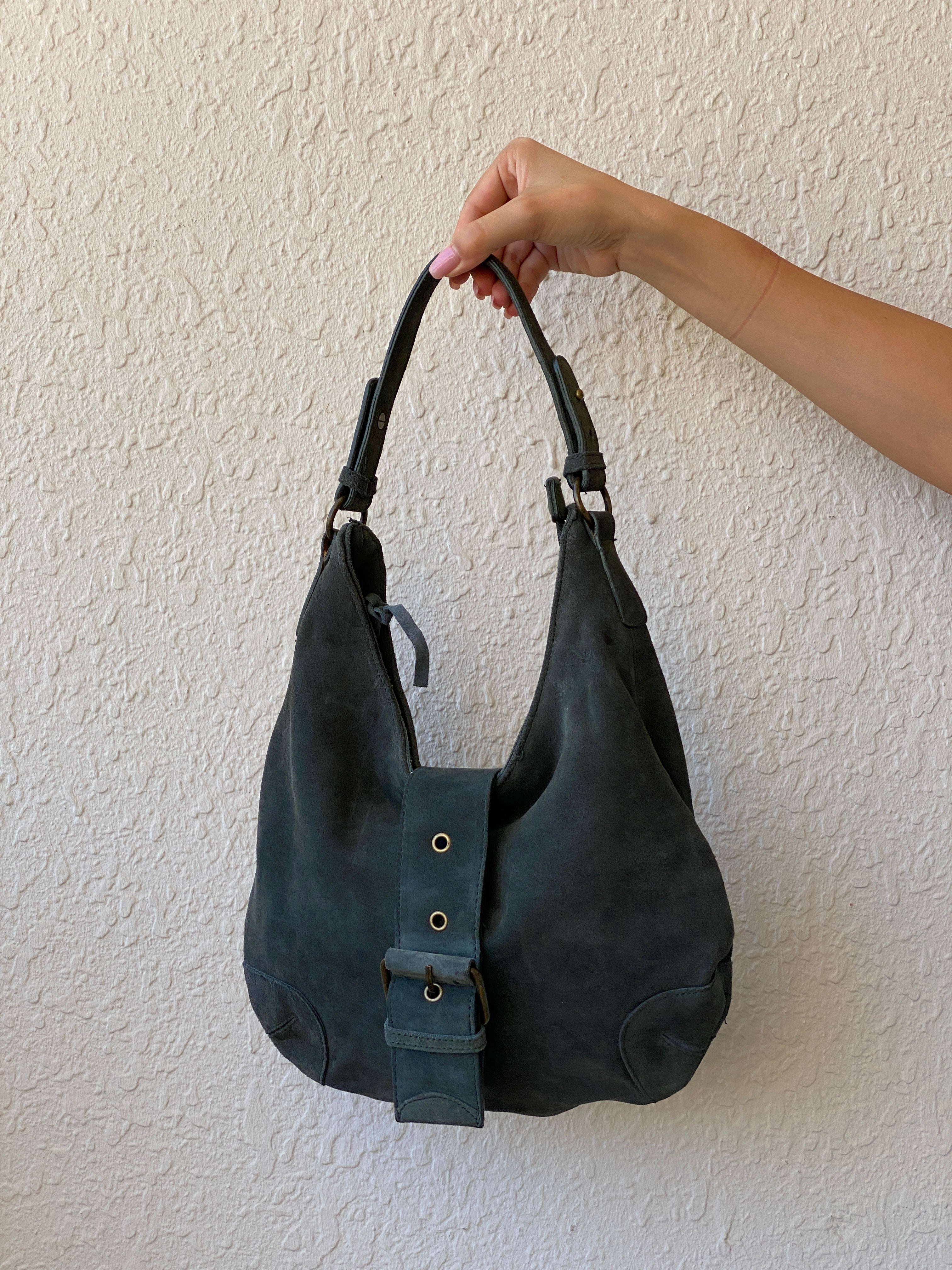 Vintage Genuine Suede Leather Slouchy Shoulder Bag