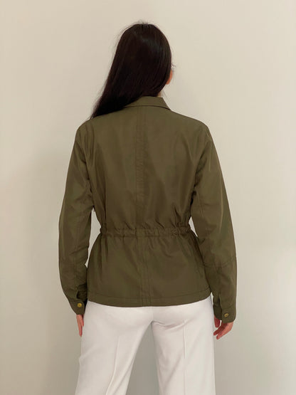 Vintage Y2K Ellos Olive Green Utility Jacket with Drawstring Waist - L