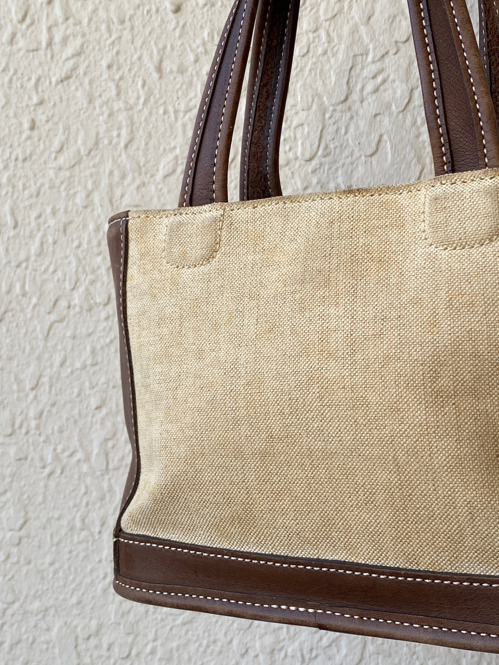Rare Vintage Coach B9C-6120 Tan Canvas & Brown Leather Small Tote Handbag 90s Mini Satchel Purse