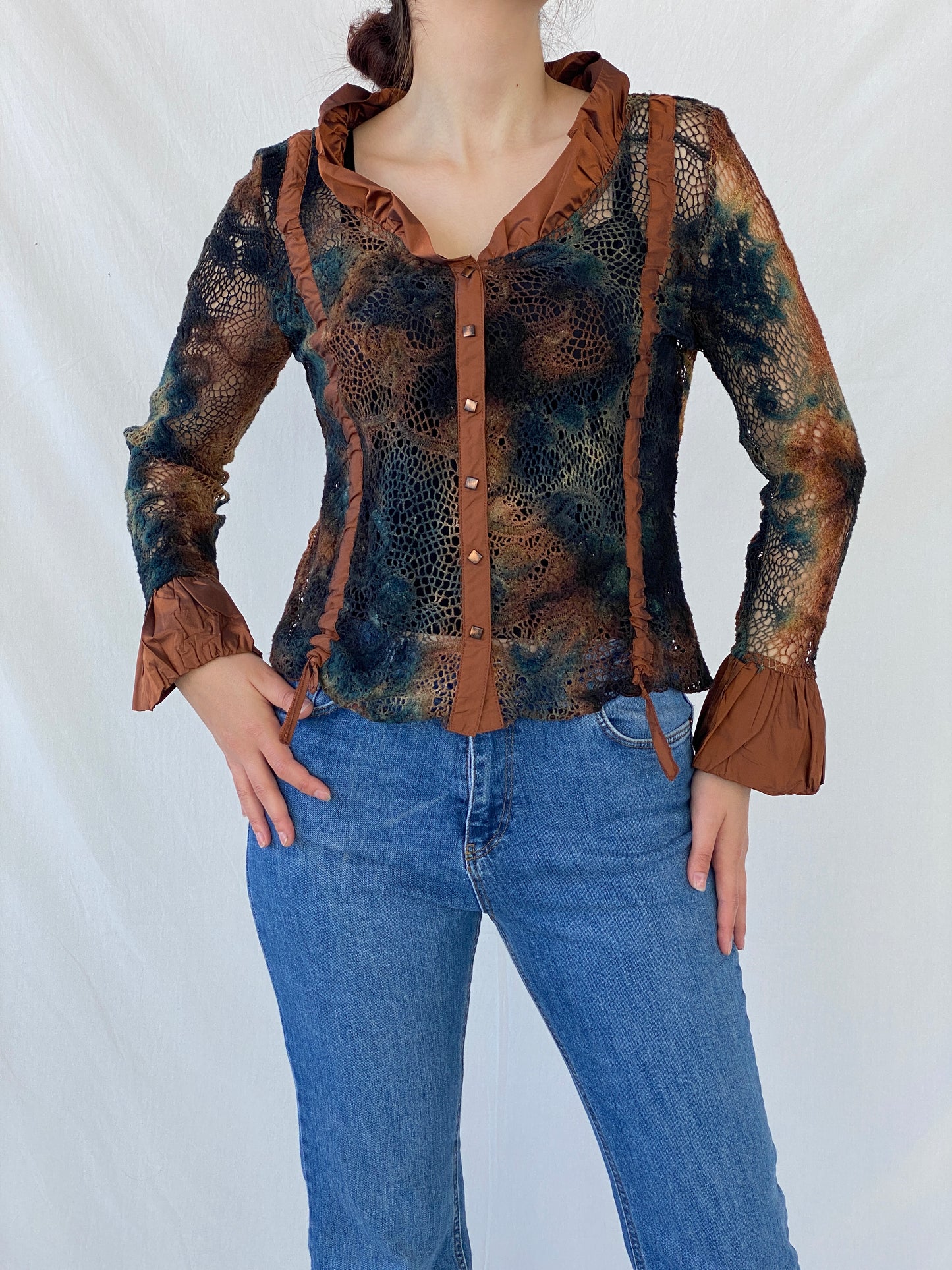 Vintage BIBA Brown Camo Mesh Women’s Shirt - L