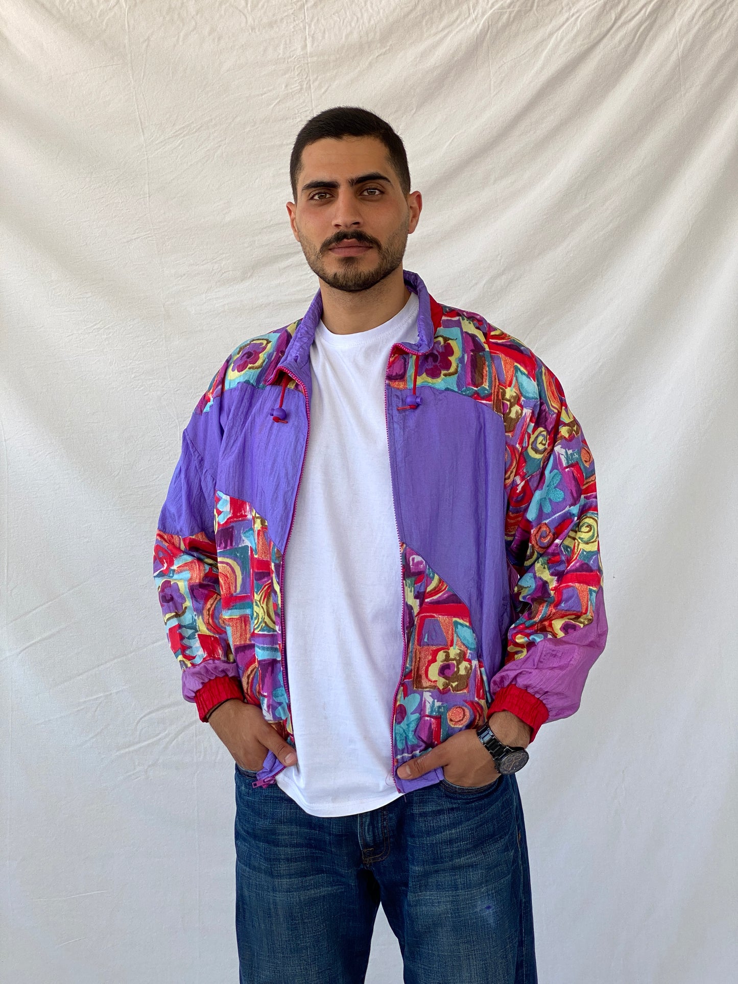 Vintage 80s/90s Profile Multi-Colored Windbreaker Jacket - L