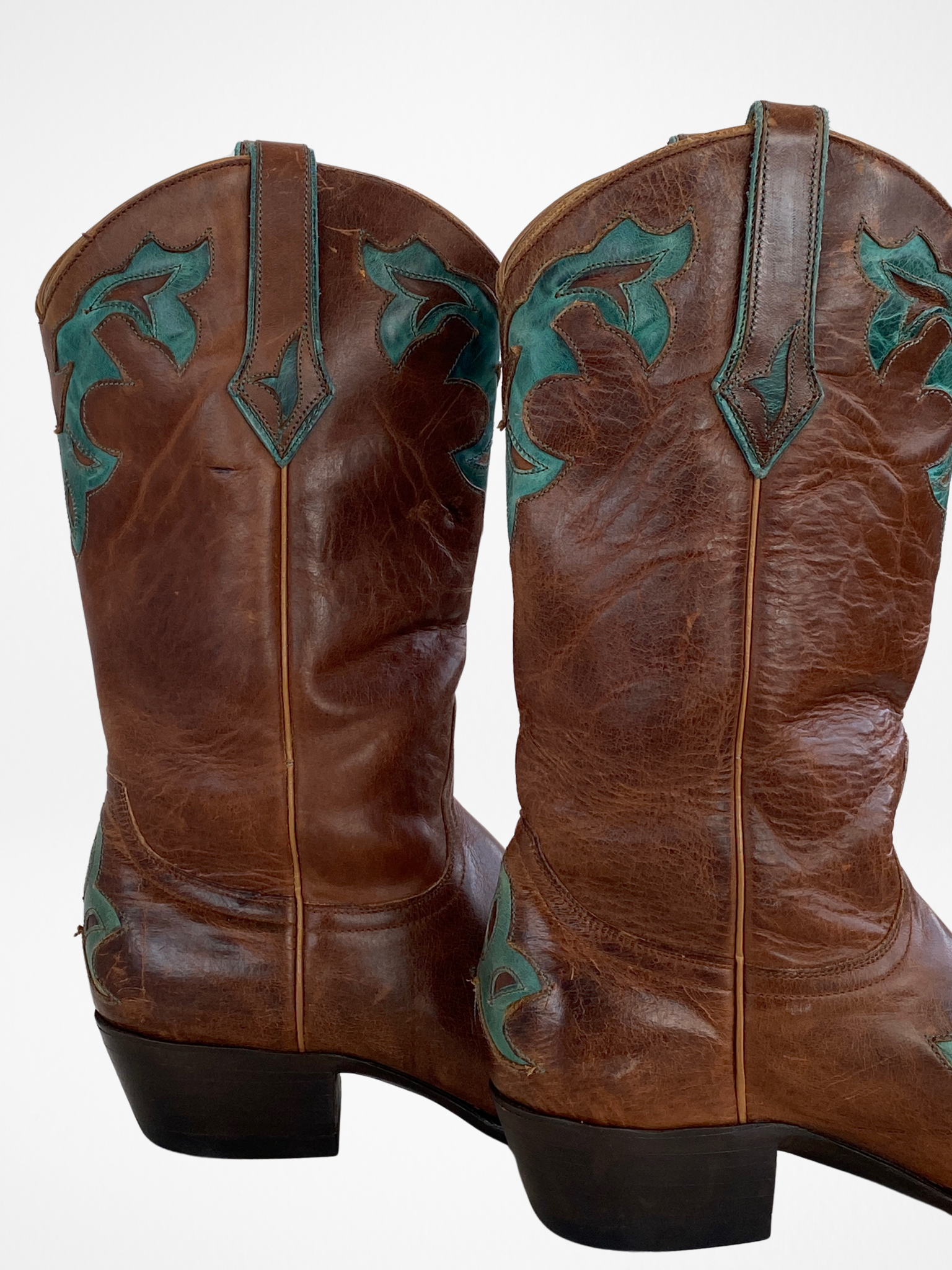 Vintage Yippee ki Yay Old Gringo Turquoise & Brown Genuine Leather Cowboy Boots - 39EUR