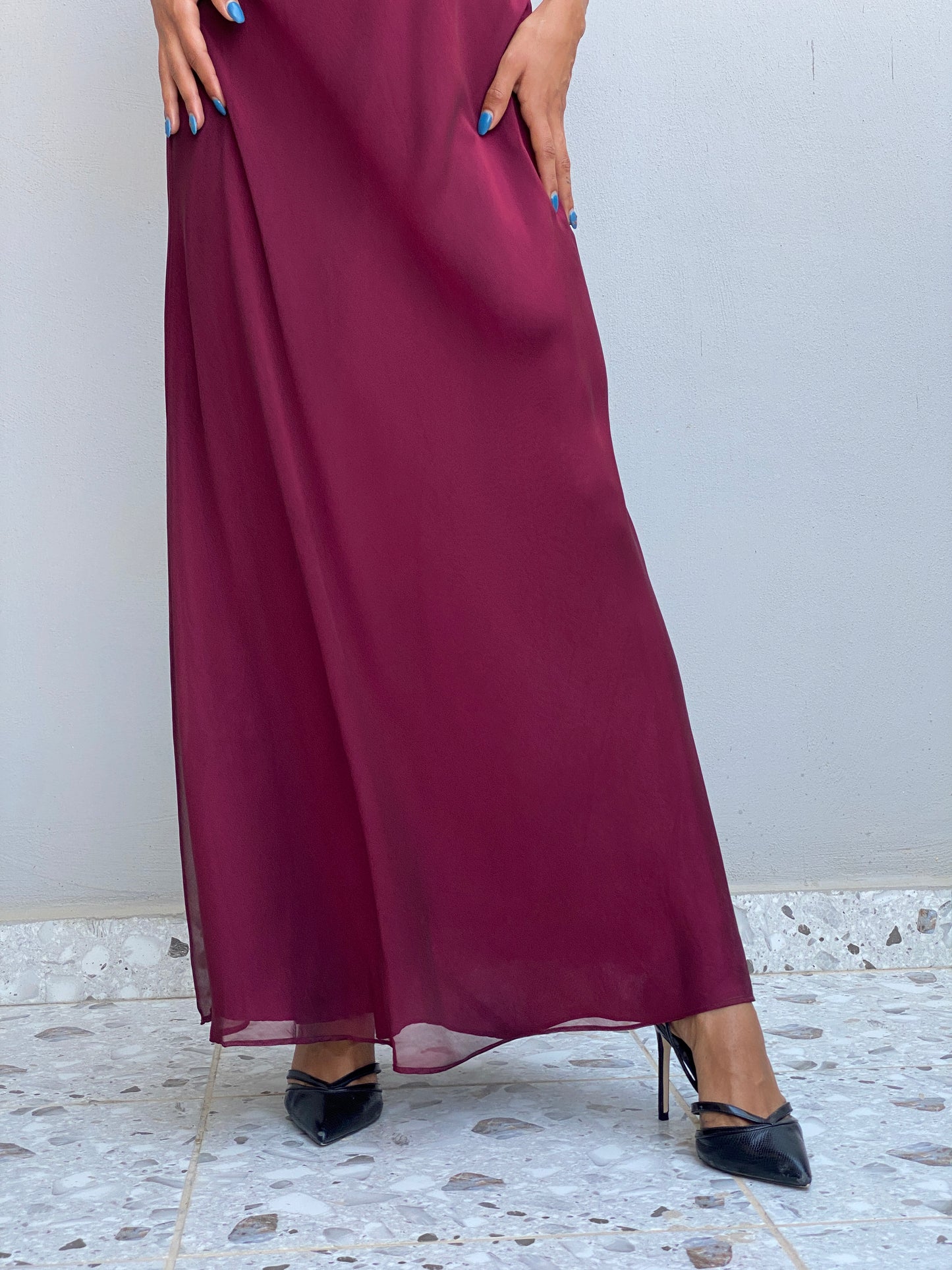Vintage Y2K Betsy & Adam by Jaslene Burgundy Chiffon Cowl Neck Evening Gown - S
