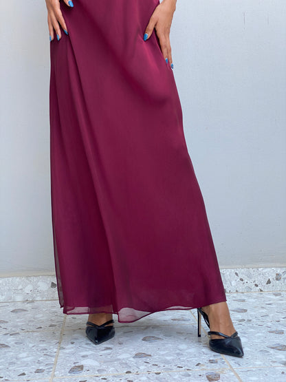 Vintage Y2K Betsy & Adam by Jaslene Burgundy Chiffon Cowl Neck Evening Gown - S