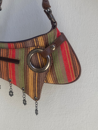 Vintage Y2K Multicolor Striped Mini Braided Chain Strap Shoulder Bag