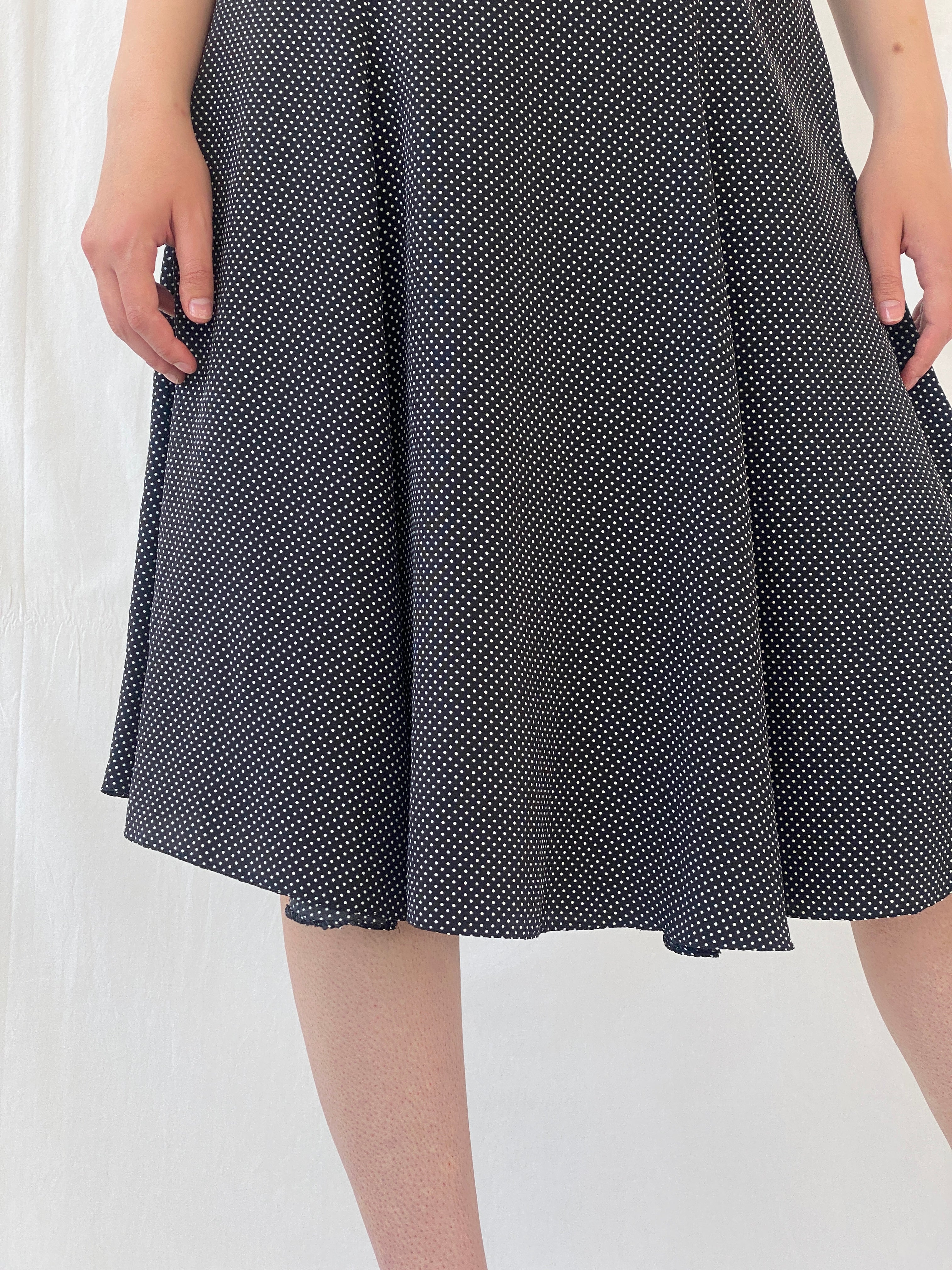 Vintage Handmade Black and White Polka Dots Sleeveless Midi Dress - S