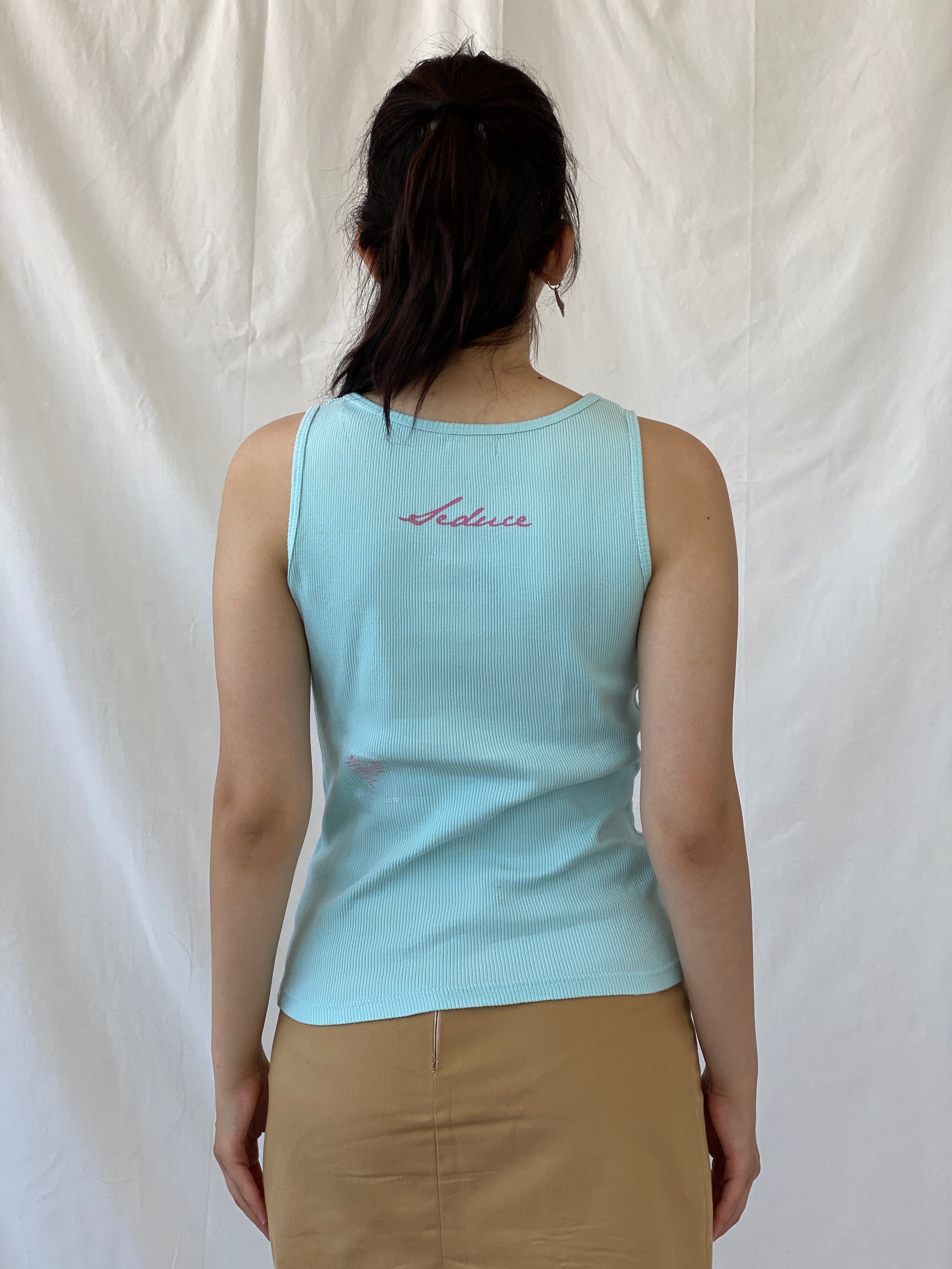 Y2K Seduce Blue Graphic Ribbed Tank Top - S