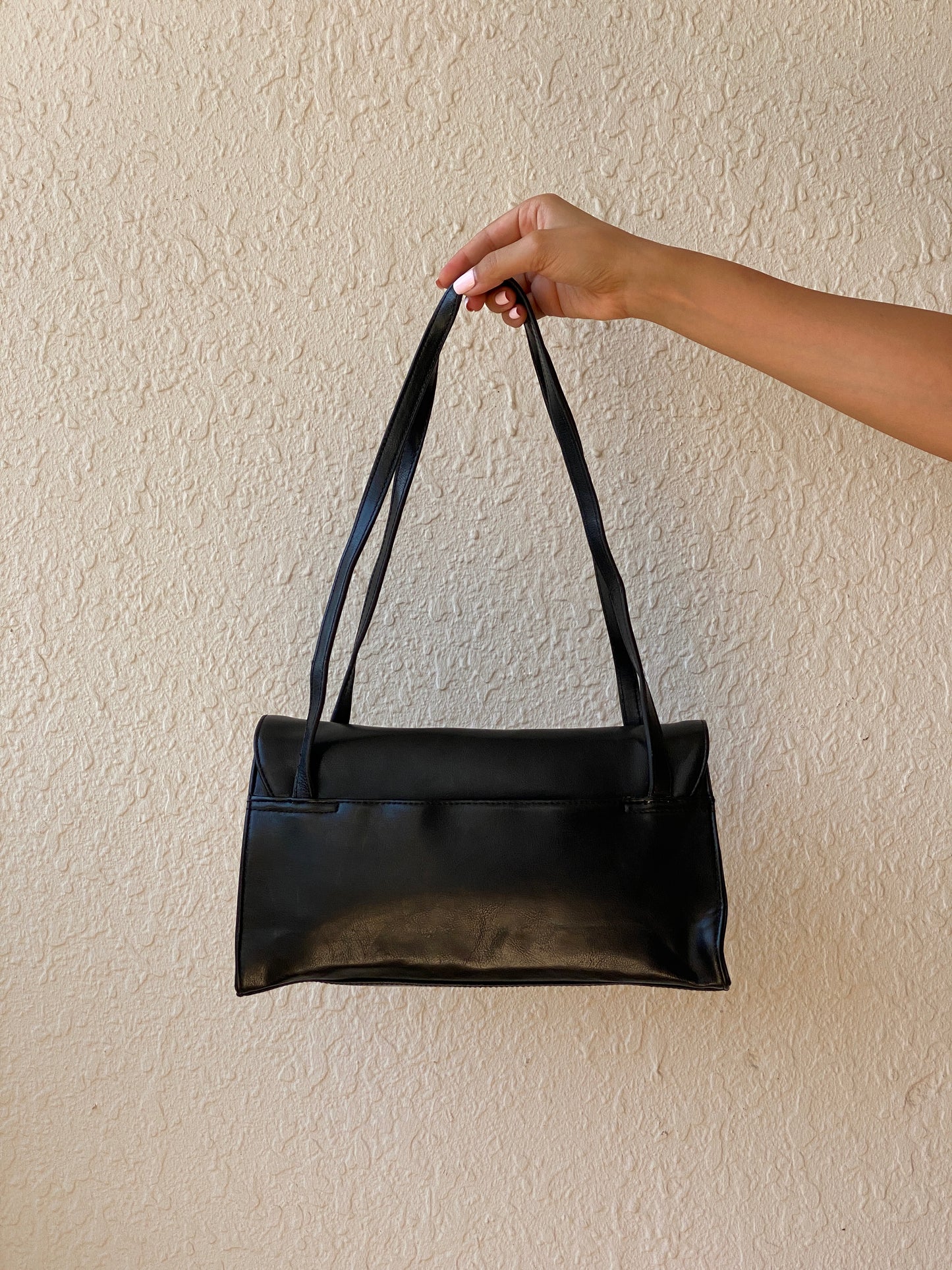 Vintage 90s Black Minimalist Double Pocket Shoulder Bag