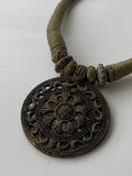 Vintage Brass Shield Pendant Ethnic Chocker Tribal Woven Chocker 1962