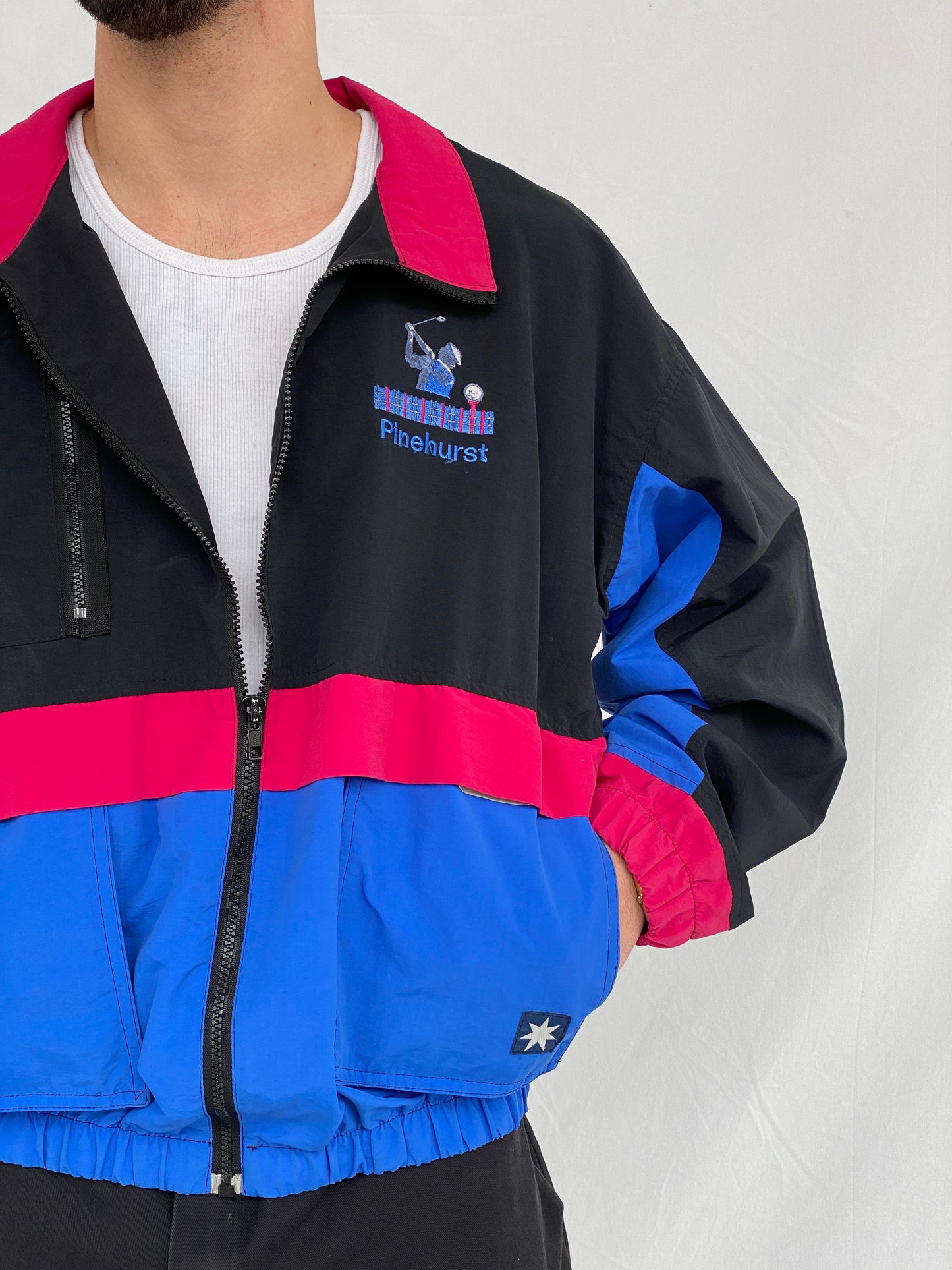 Vintage 80s/90s STARBUS Black Windbreaker Track Jacket - L