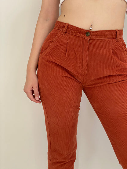 Vintage 90s Too Bizzy Rust Orange Corduroy High-Waisted Tapered Pants – 38EUR