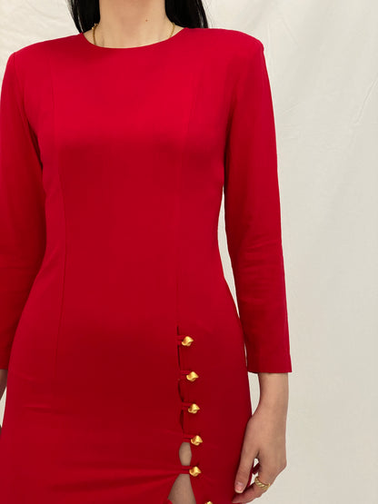Vintage Petite Sophisticate Red Fitted Bodycon Date Night Dress - S