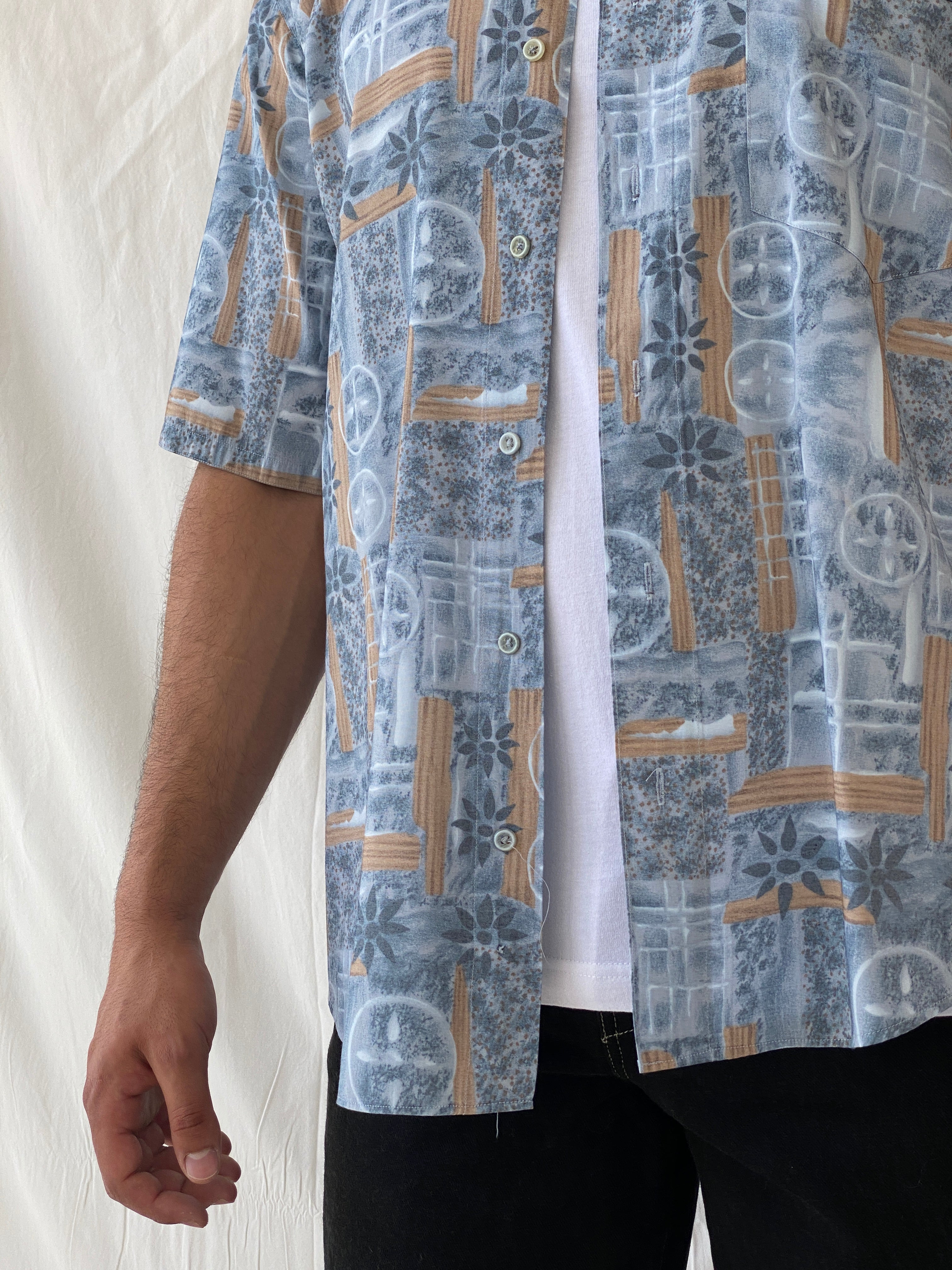 Vintage Tradizioni Moores Blue Printed Short Sleeve Button Up Men’s Shirt - L