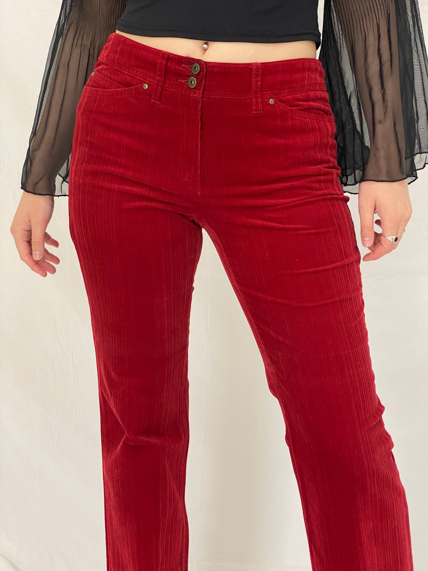 Y2K ZERRES Stretch  Red Corduroy Straight Leg Mid Rise Pants - 38EU