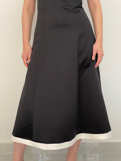 Vintage Jessica McClintock Black & White Satin Off-Shoulder Formal Dress – S