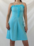 Vintage Hayg Striped Blue Beaded Ruffle Summer Knee Length Dress - M