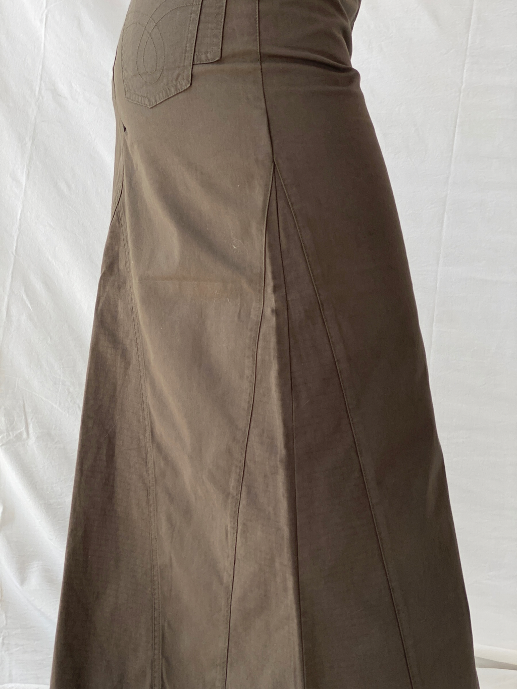 00s/Y2K Street One Olive Green A Line Denim Maxi Skirt - S