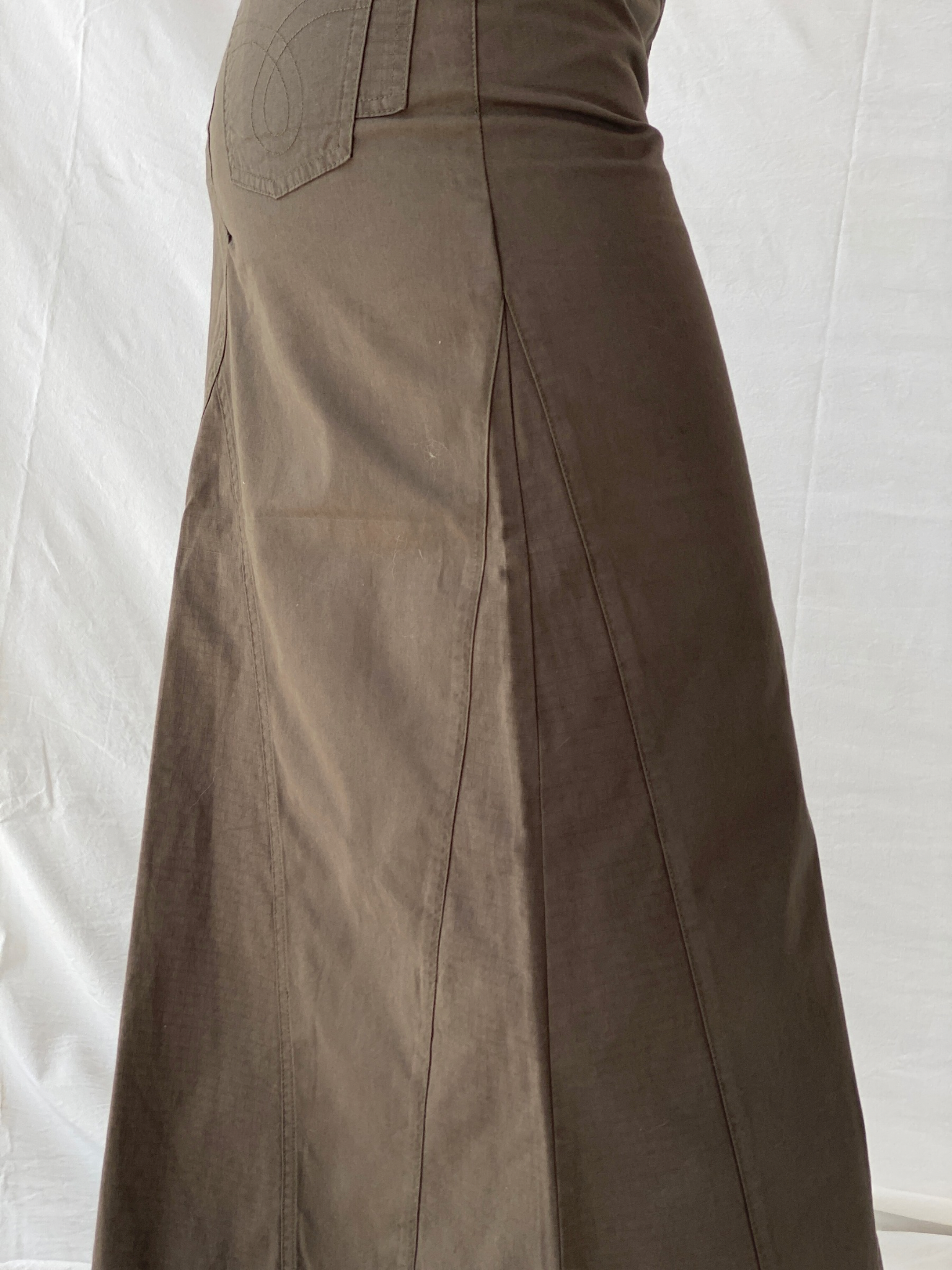 00s/Y2K Street One Olive Green A Line Denim Maxi Skirt - S