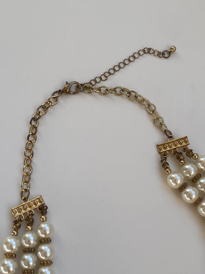 Vintage Y2K Ivory Faux Pearl Gold-Tone Triple Strand Necklace