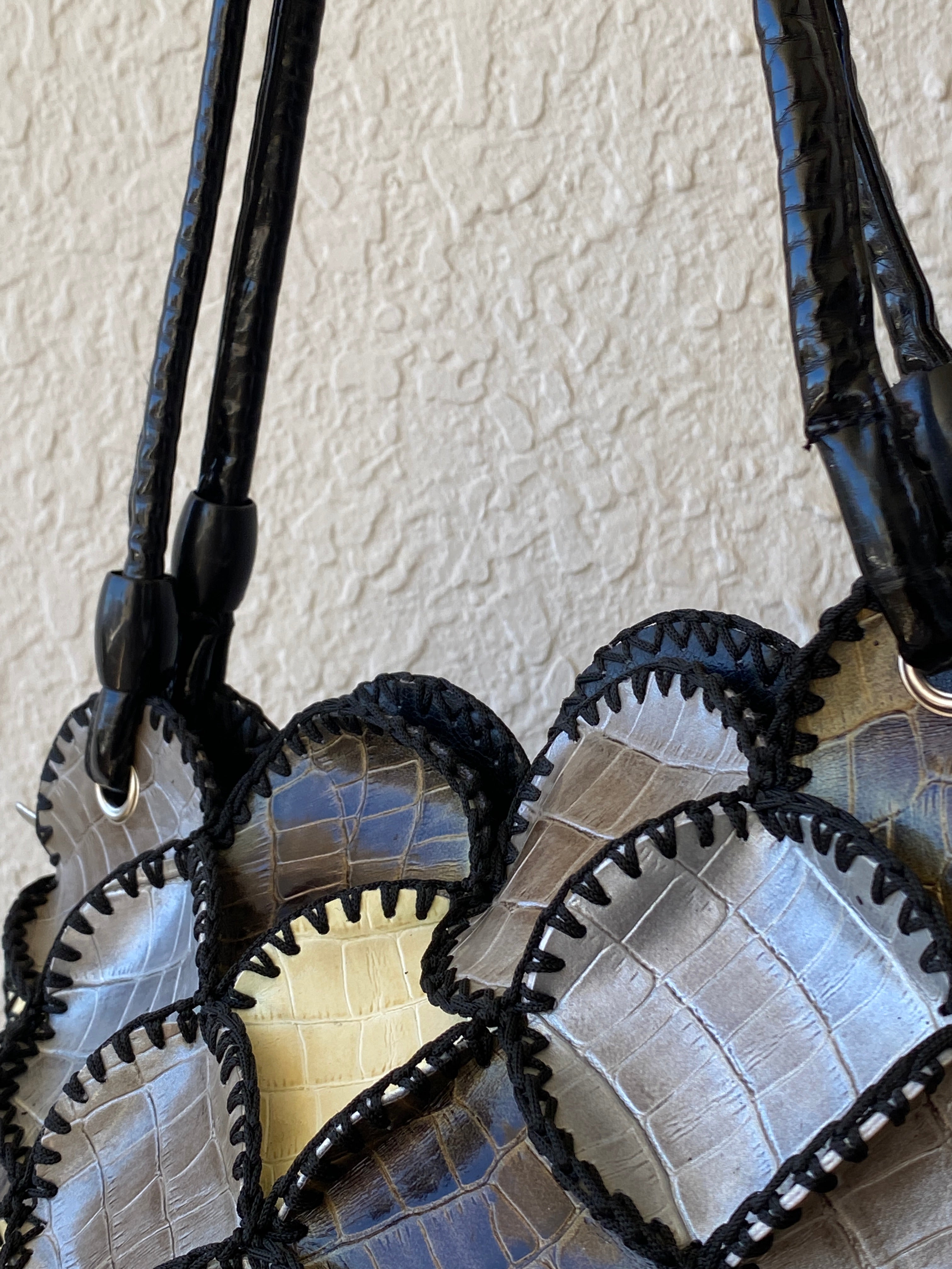 Vintage Y2K Boho Crochet Faux Snake Leather Patchwork Shoulder Bag