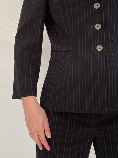 Vintage Tahari Arthur S. Levine Black Pinstripe Office Core Power Suit Tailored Blazer & Pants - M