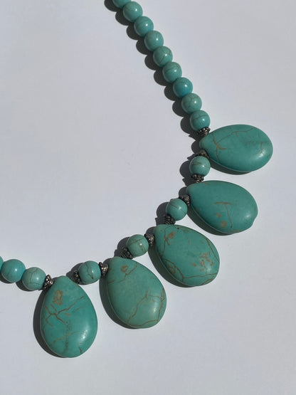 Vintage Faux Turquoise Teardrop Statement Necklace