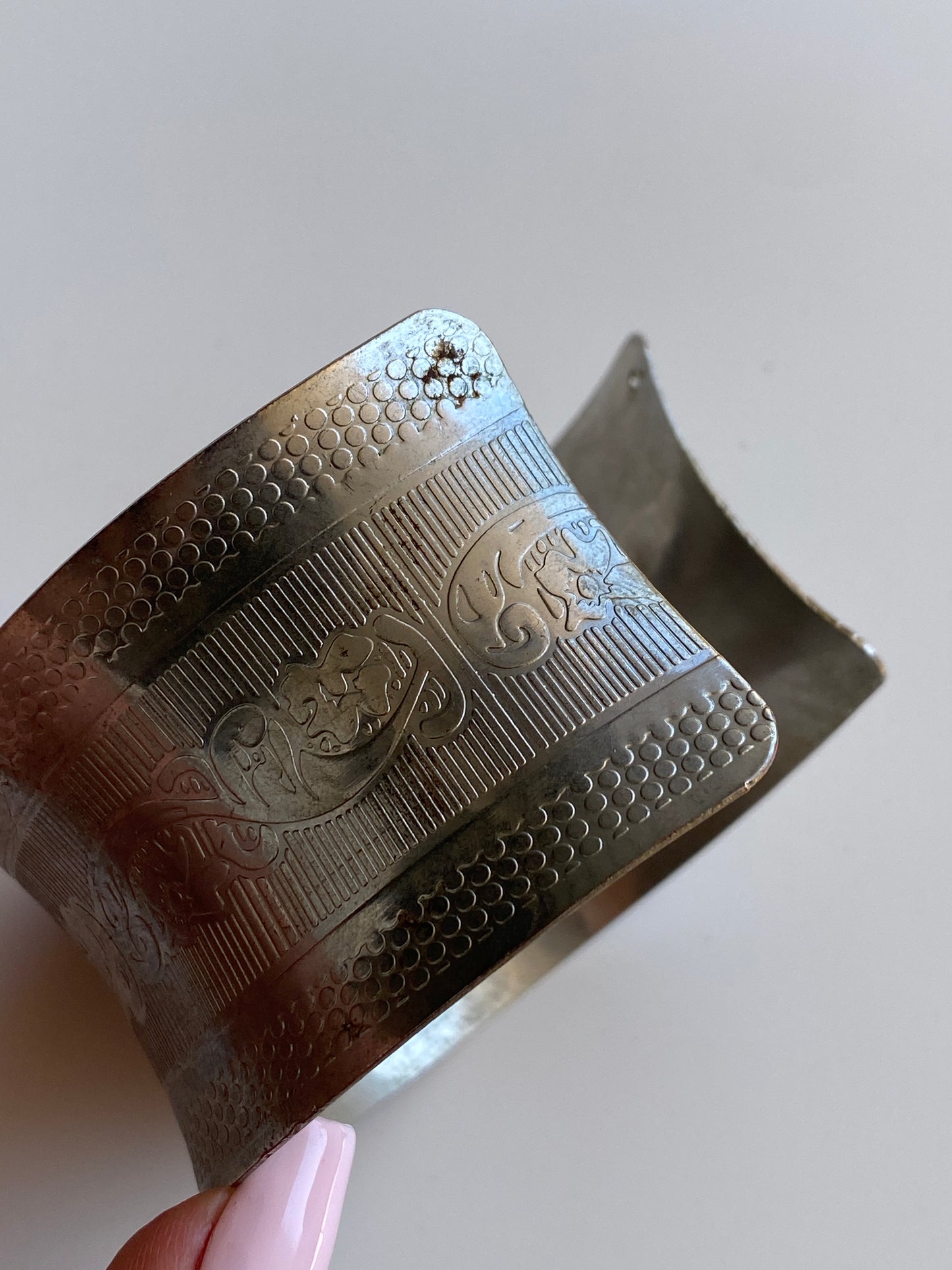 Vintage Silver-Tone Engraved Wide Statement Cuff Bracelet