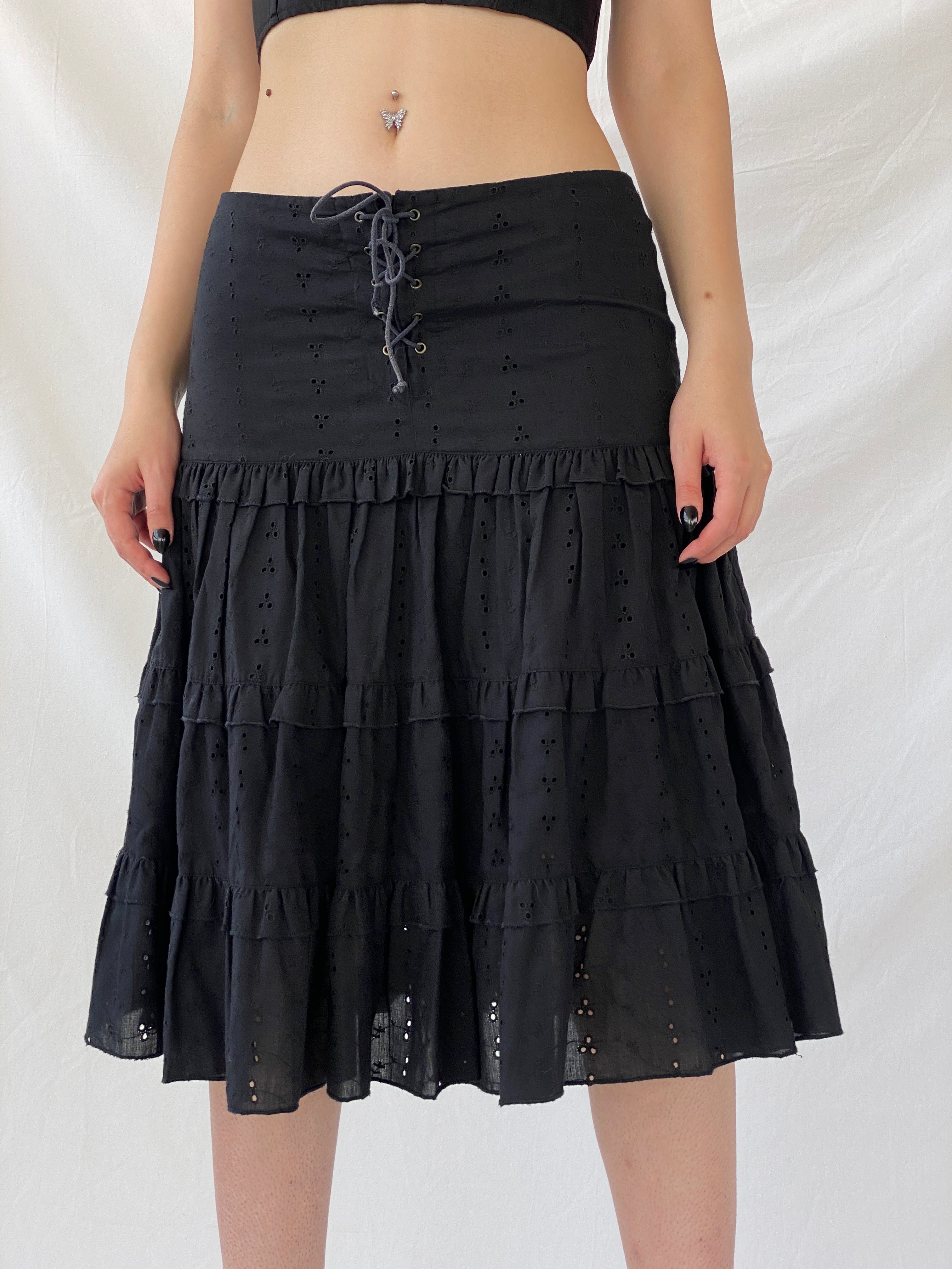 Vintage Y2K Morgan De Toi Tiered Flouncy Black Midi Skirt - M