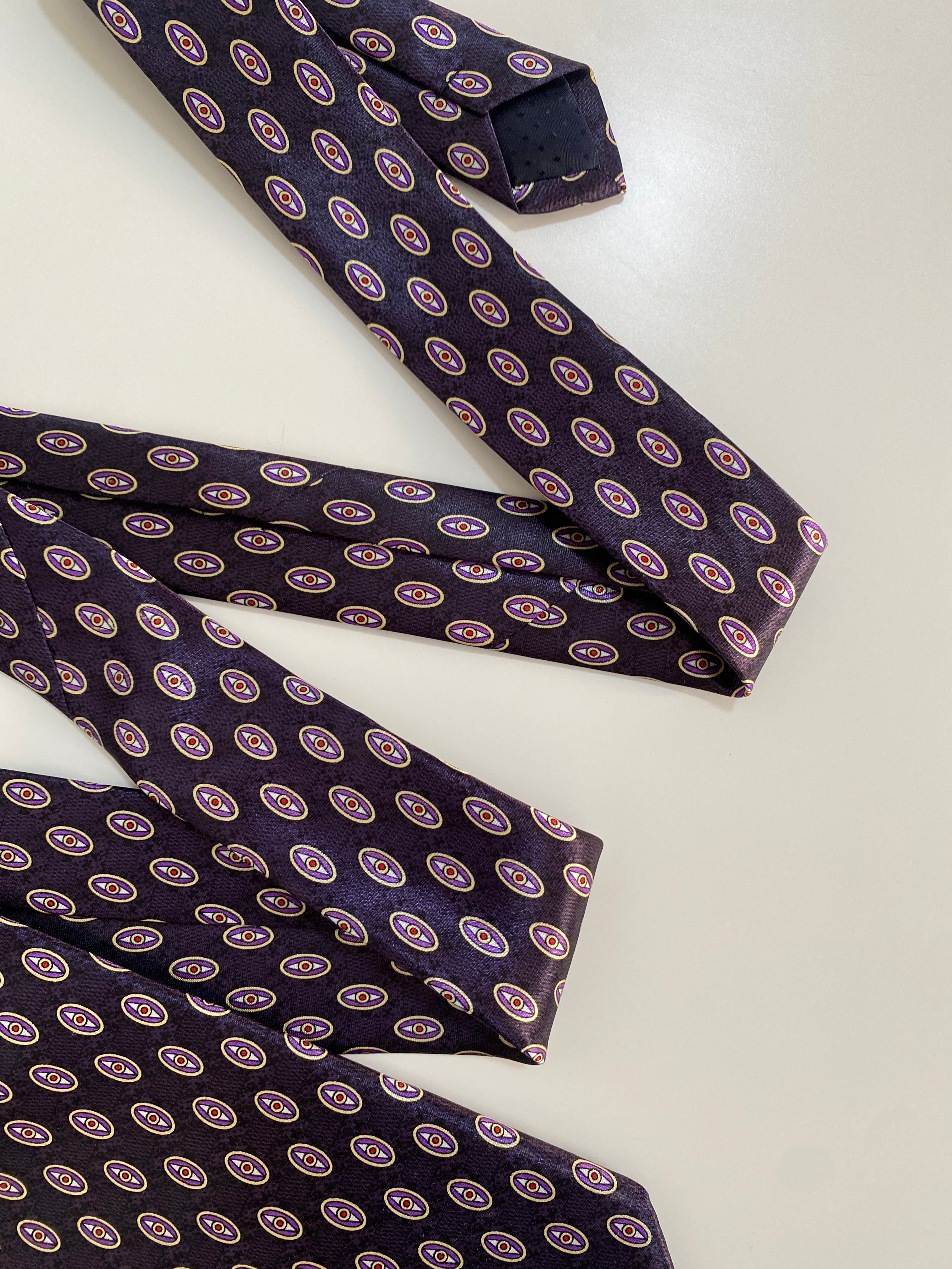 Vintage Hand Made Giovanni Rossini Silk Tie - Purple Geometric Oval Pattern
