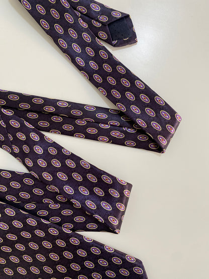 Vintage Hand Made Giovanni Rossini Silk Tie - Purple Geometric Oval Pattern